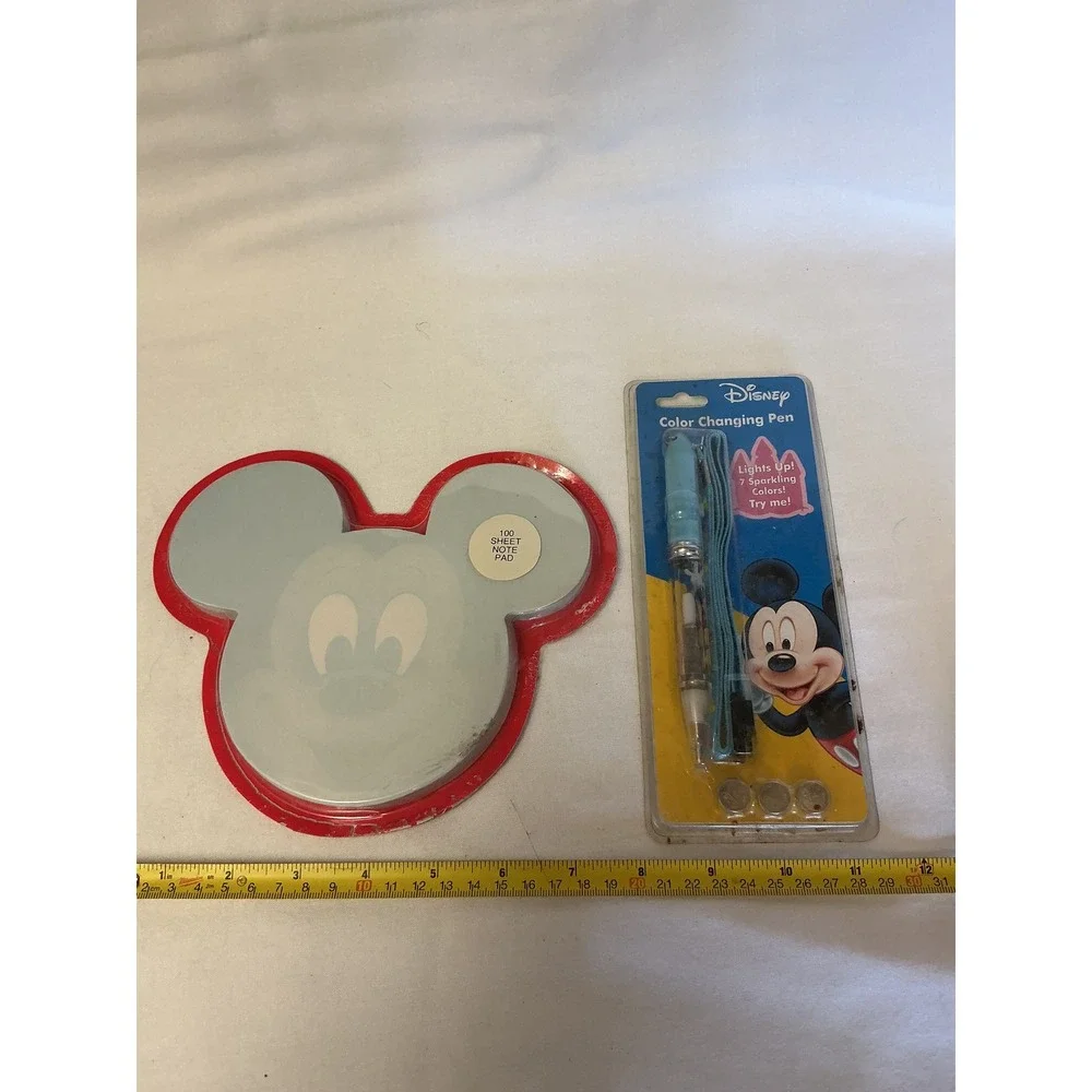 Disney Mickey Mouse Notepad and Color Changing Light Up Pen Stationery Set New